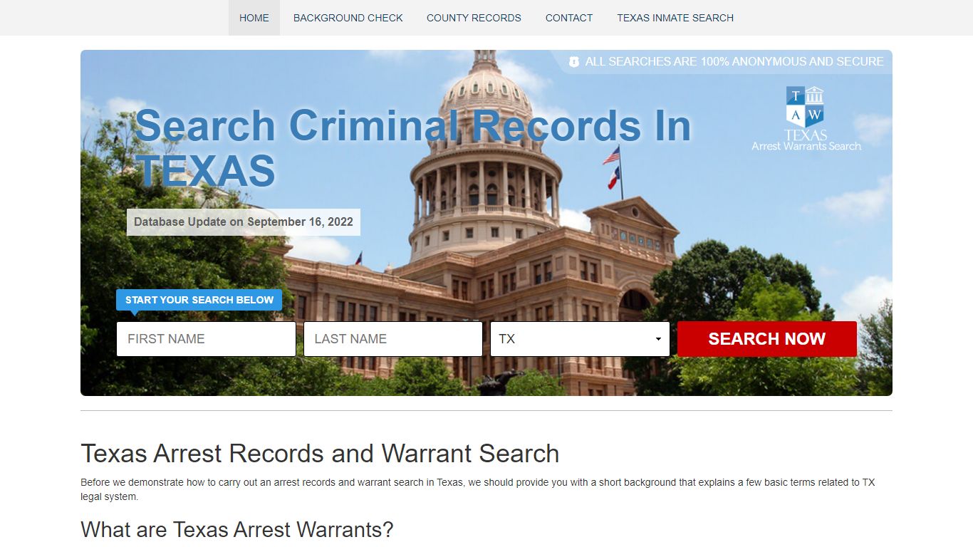 Texas Arrest Records and Warrant Search